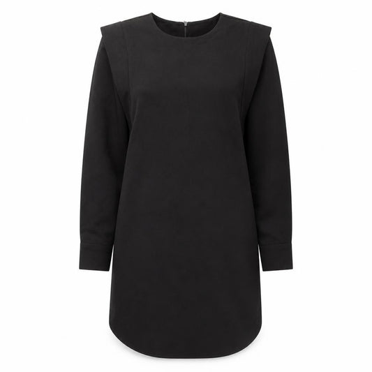 Front view of Warehouse women’s black polyester shift, size UK 10, round neck zip