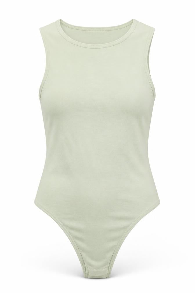 Front view of PRETTYLITTLETHING women’s green polyester bodysuit one-piece, size UK 12, snap