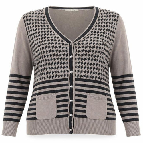 Christina Womens Beige V-Neck Geometric Viscose Cardigan Jumper Size XL