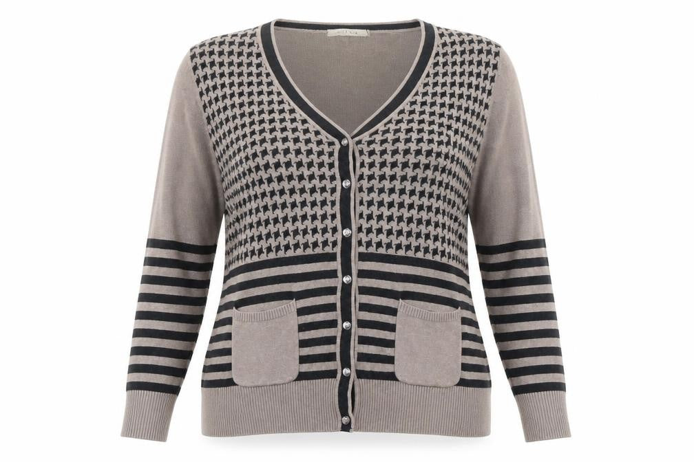 Christina Womens Beige V-Neck Geometric Viscose Cardigan Jumper Size XL