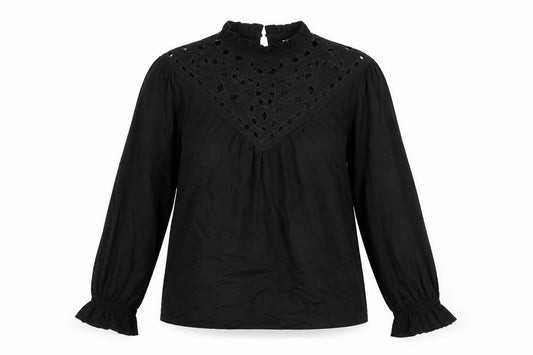 Front view of Warehouse women’s black 100% cotton basic blouse, size UK 8, round neck