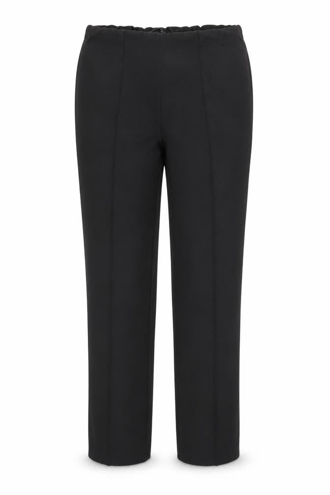 Front view of Bonmarché women’s black polyester trousers, size UK 14, regular