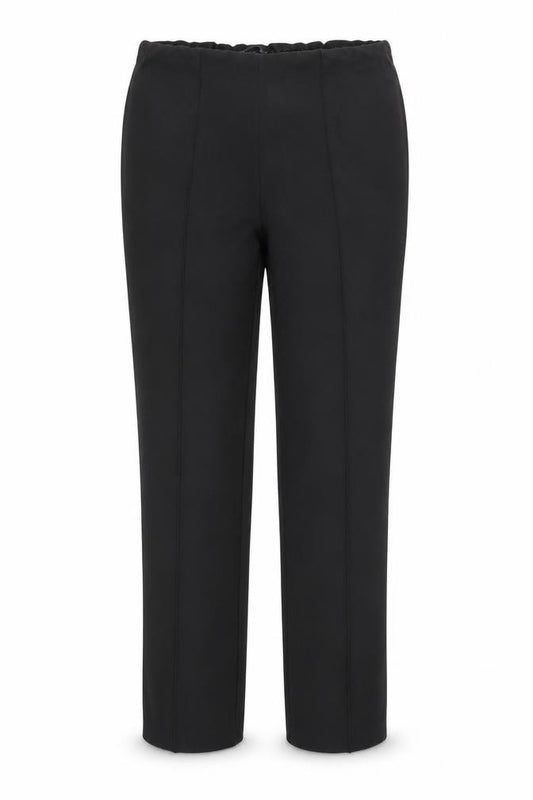 Front view of Bonmarché women’s black polyester trousers, size UK 14, regular