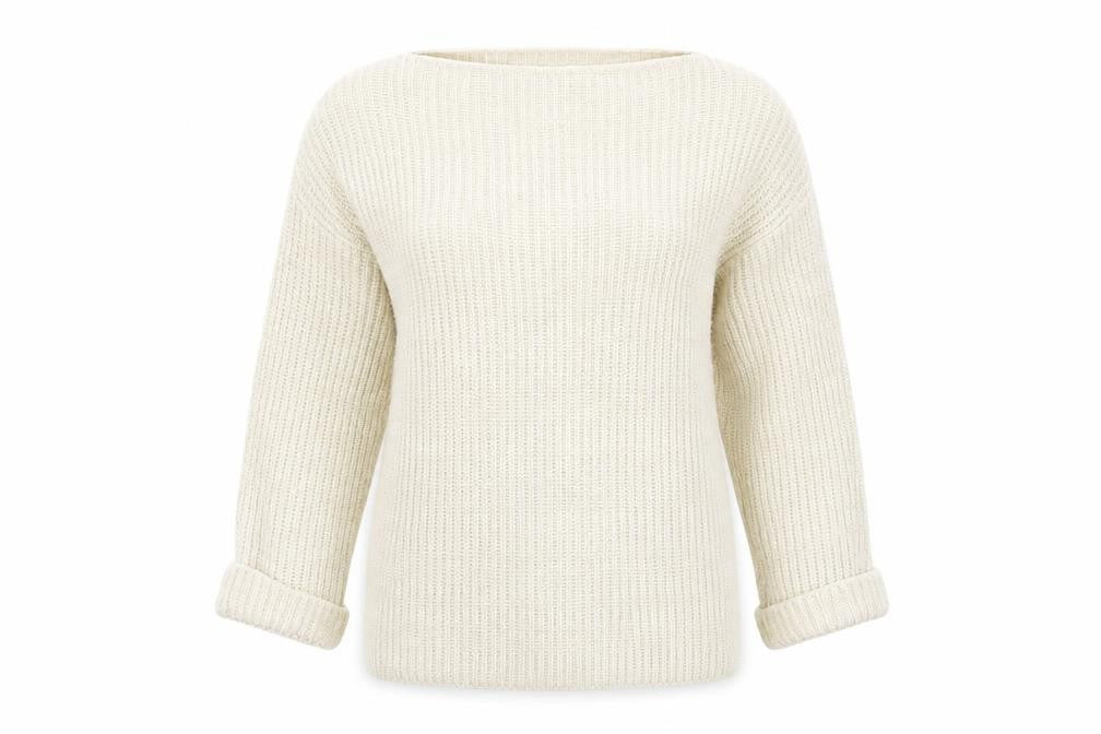 Front view of Atmosphere women’s beige roll neck acrylic jumper, size UK 8