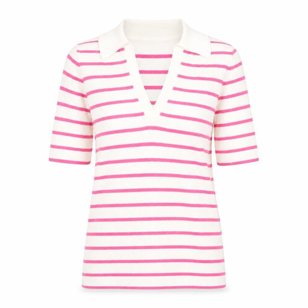 Front view of Marks & Spencer women’s white collared striped cotton jumper, size S