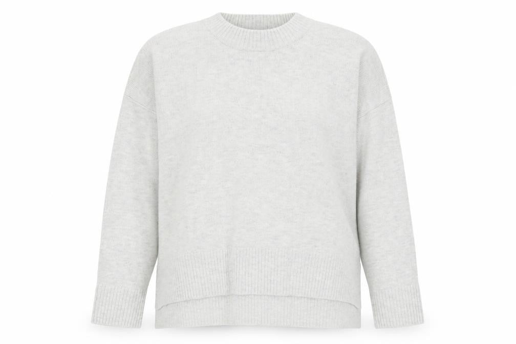 Front view of H&M women’s grey high neck acrylic jumper, size M