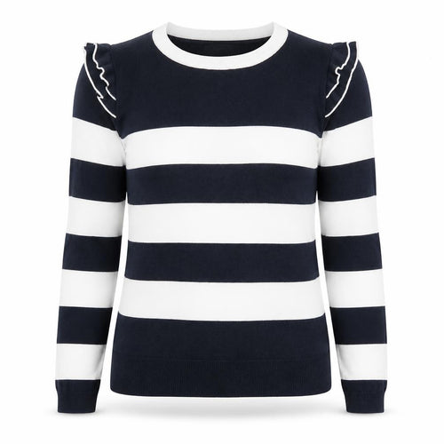 Marks and Spencer Womens Blue Scoop Neck Striped Viscose Pullover Jumper Size 8