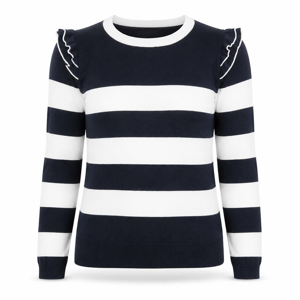 Marks and Spencer Womens Blue Scoop Neck Striped Viscose Pullover Jumper Size 8