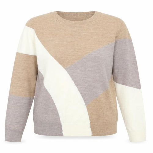 Marks and Spencer Womens Brown Scoop Neck Acrylic Pullover Jumper Size 14 - Colourblock