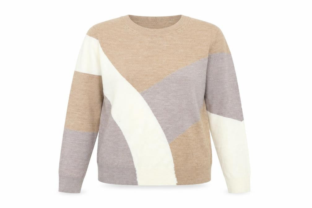 Marks and Spencer Womens Brown Scoop Neck Acrylic Pullover Jumper Size 14 - Colourblock