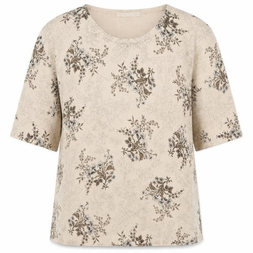 Marks and Spencer Womens Beige Scoop Neck Floral Acrylic Pullover Jumper Size 16