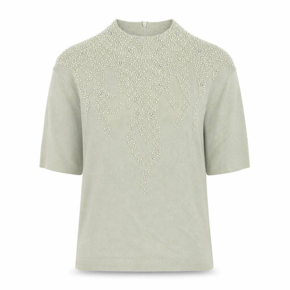 Front view of Talisa women’s green viscose basic t-shirt, size M, mock neck
