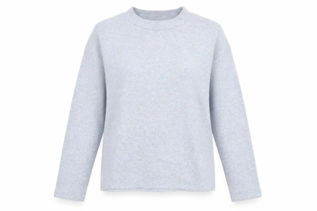Front view of F&F women’s blue mock neck polyester jumper, size UK 8
