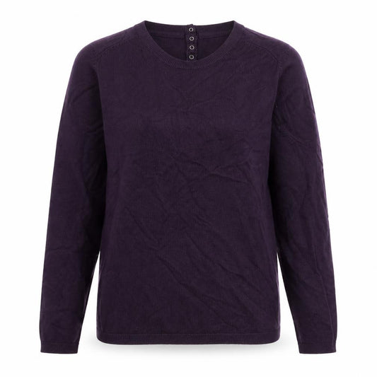 Front view of Debenhams women’s purple round neck viscose jumper, size UK 12