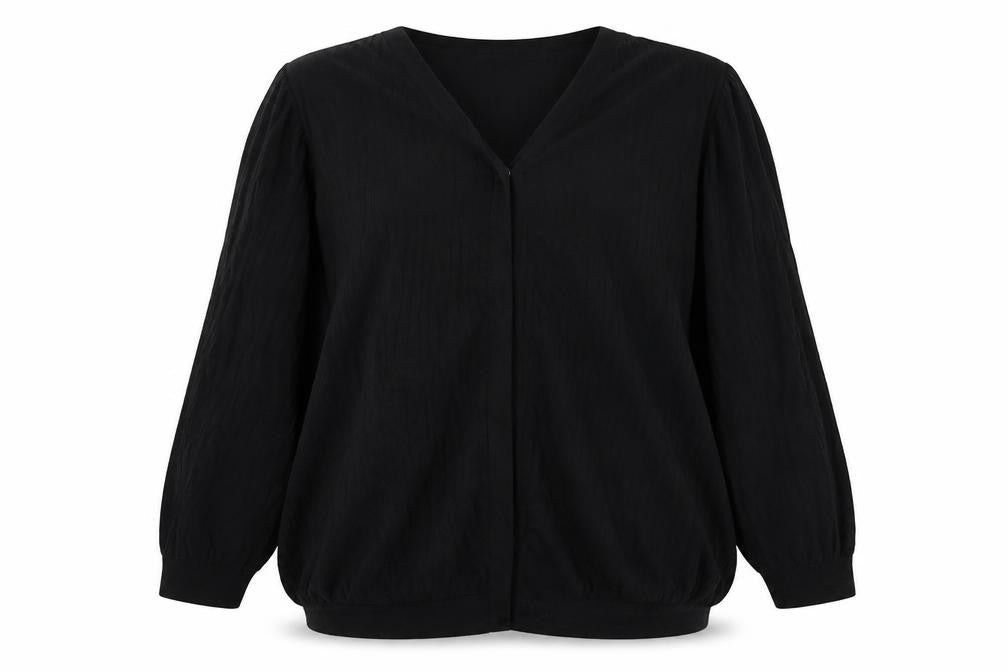 Front view of SHEIN girls’ blue v-neck viscose jumper, size 11-12, years button