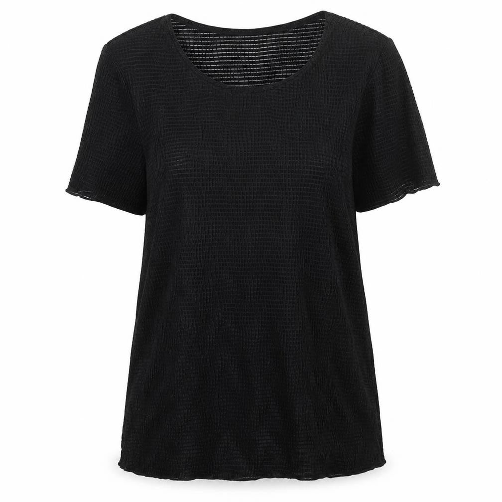 Front view of Bonmarché women’s black polyester basic t-shirt, size UK 14, round neck