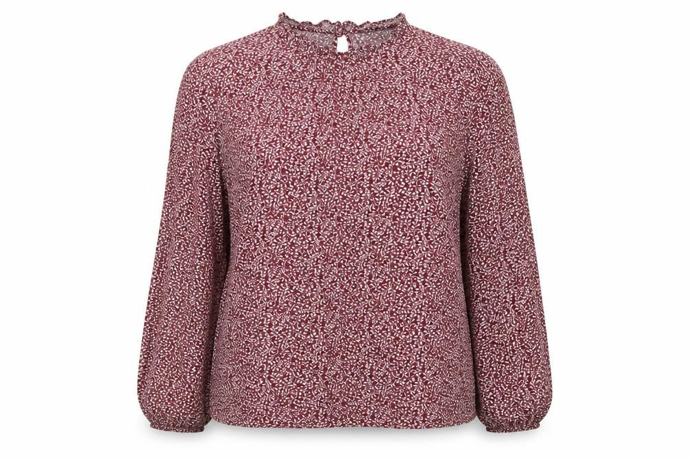 Front view of Marks & Spencer women’s red floral viscose basic blouse, size UK 16, scoop neck