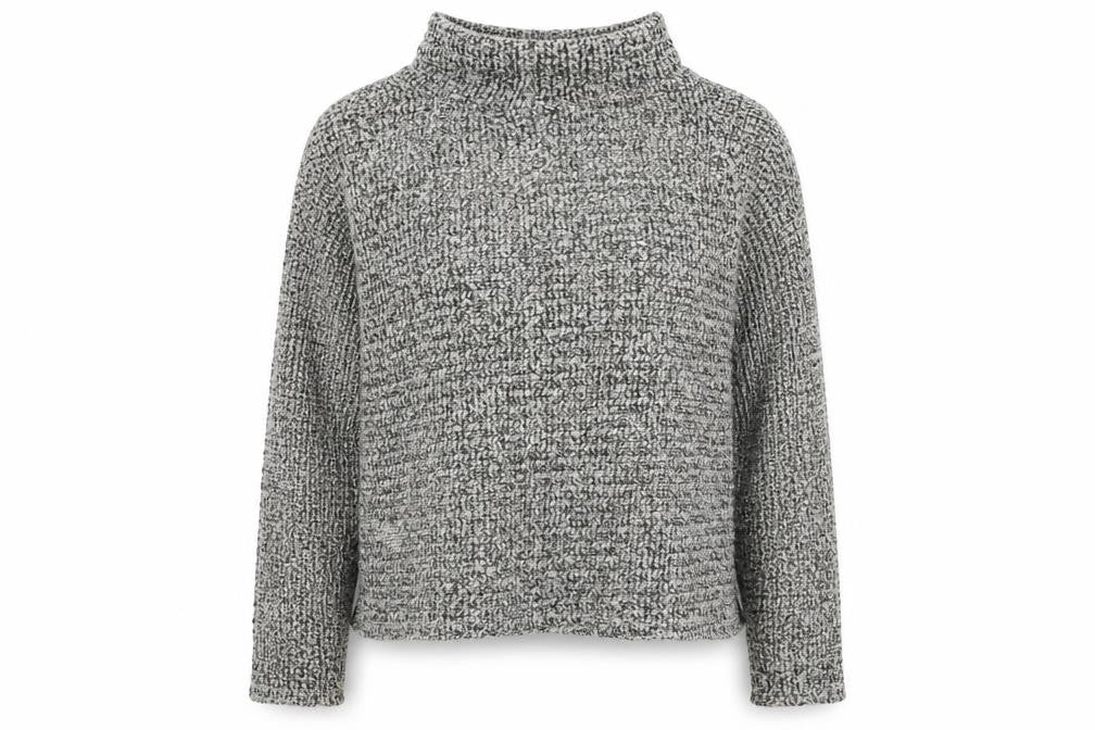 Front view of Topshop women’s grey roll neck acrylic jumper, size UK 8