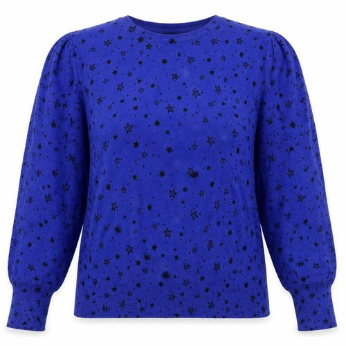 Marks and Spencer Womens Blue Scoop Neck Geometric Viscose Pullover Jumper Size XL - Star Print