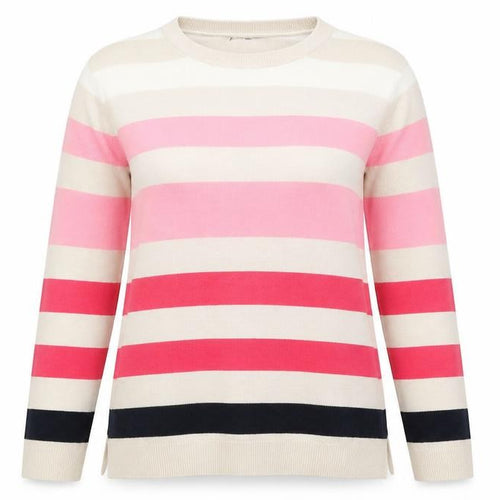 Marks and Spencer Womens Beige Scoop Neck Striped Acrylic Pullover Jumper Size 6