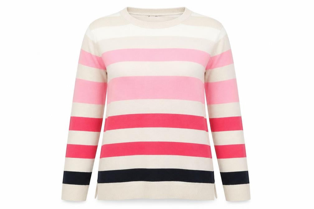 Marks and Spencer Womens Beige Scoop Neck Striped Acrylic Pullover Jumper Size 6