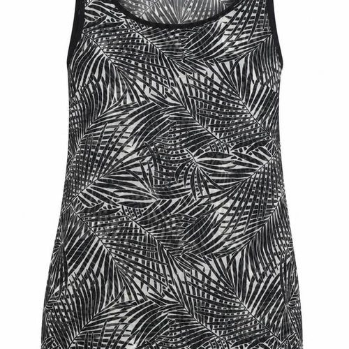 Preworn Womens Black Geometric Polyester Tunic Tank Size 8 Scoop Neck - Leaf Print