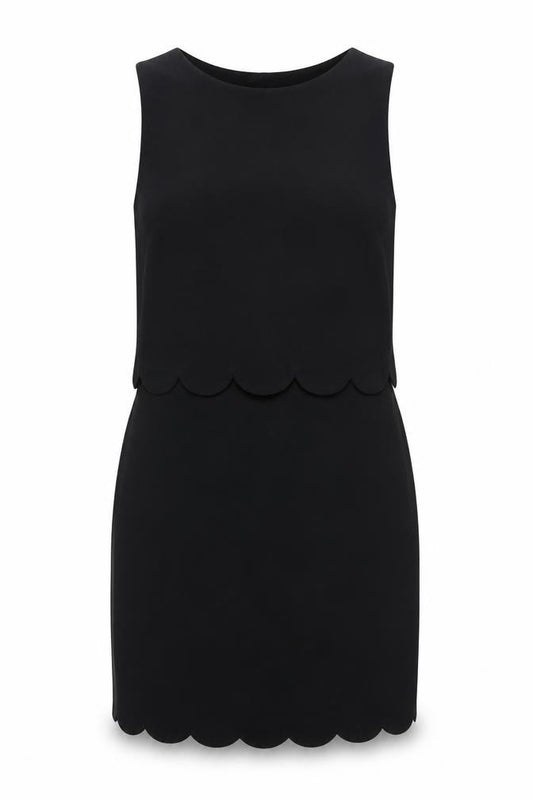 Front view of Boohoo women’s black polyester mini, size UK 10, boat neck pullover - scallop hem