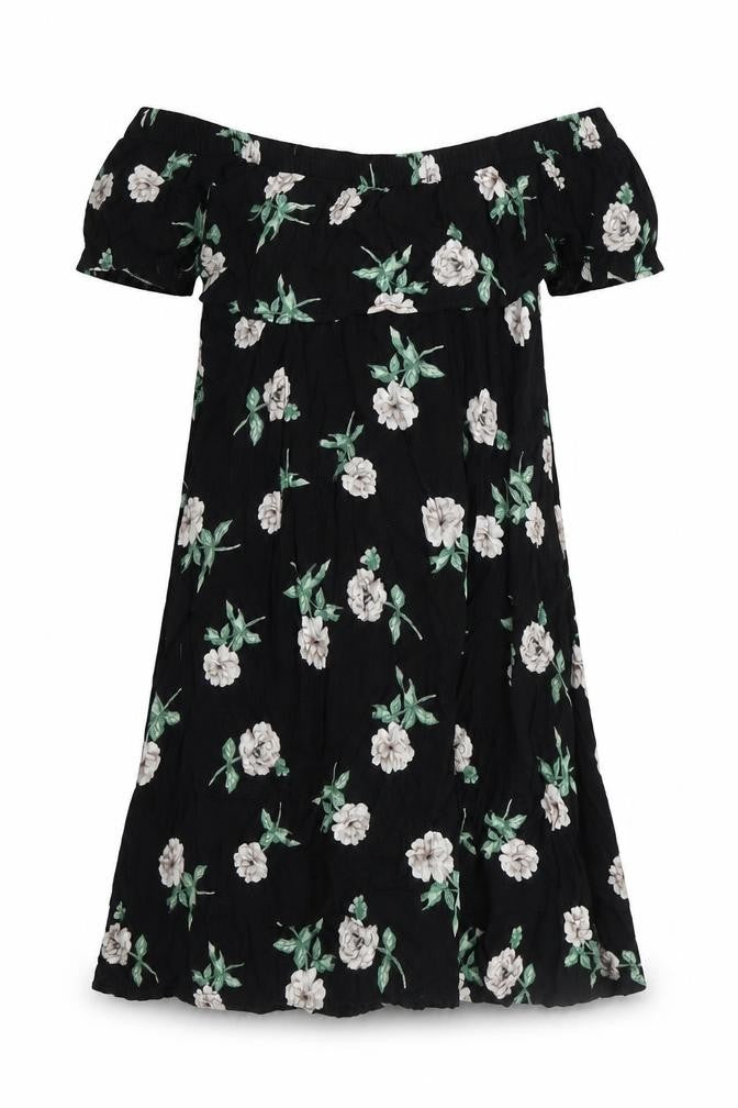 Dorothy Perkins Womens Black Floral Polyester Trapeze & Swing Size 10 Off the Shoulder Pullover