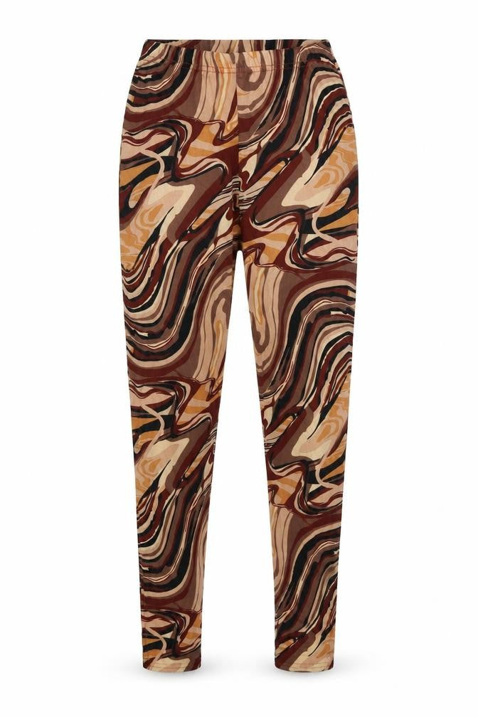 Front view of PRETTYLITTLETHING women’s brown geometric polyester jogger leggings, size UK 6