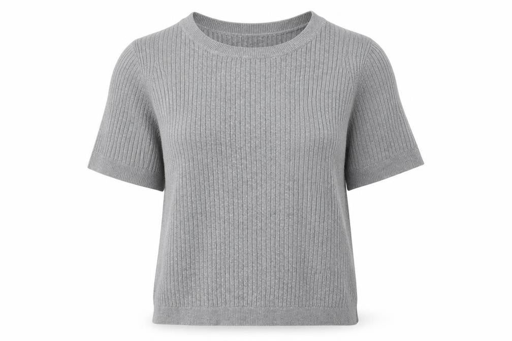 Front view of Tu women’s grey round neck viscose jumper, size UK 12