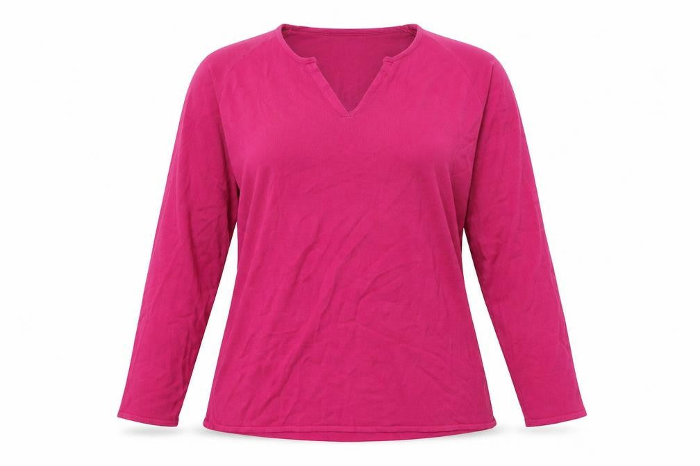Front view of Agenda women’s pink v-neck acrylic jumper, size UK 12
