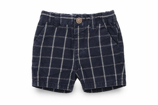Front view of Next girls’ blue striped 100% cotton cropped trousers, size 12-18, months button