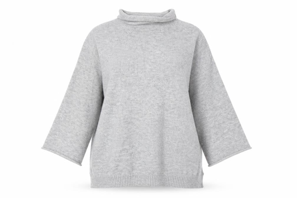 Front view of Zara women’s grey roll neck acrylic jumper, size M