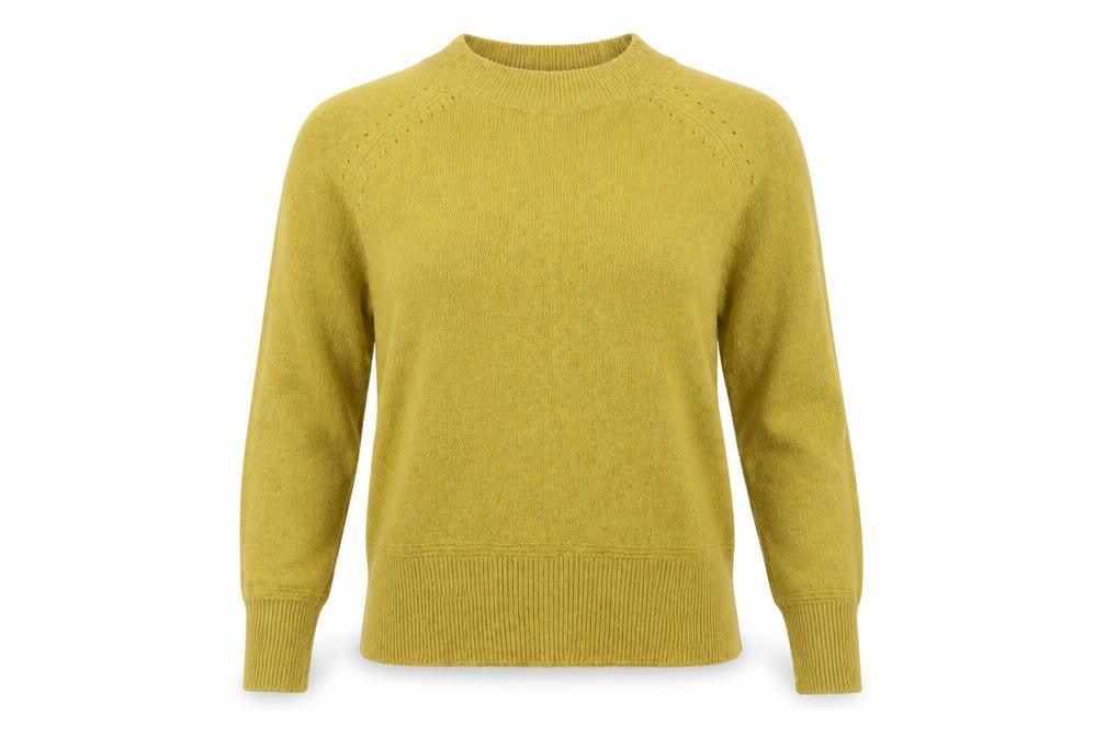 Front view of Oasis women’s green round neck polyester jumper, size XS