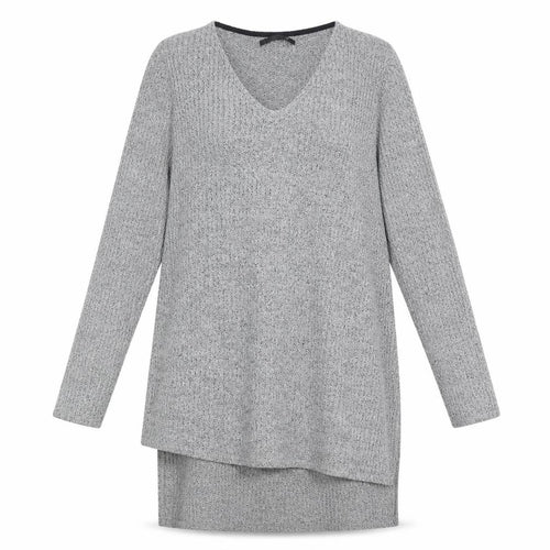 Only Womens Grey Acrylic Tunic T-Shirt Size M V-Neck