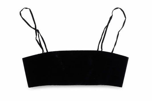 Front view of Zara women’s black polyester cropped tank, size M, square neck