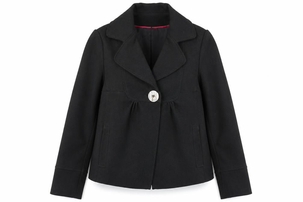 Front view of Evie Collection women’s black jacket blazer, size UK 10, button