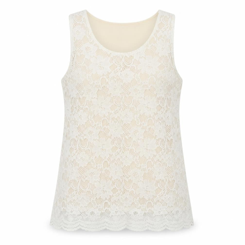 Cutie Blonde Womens White Floral Viscose Basic Tank Size L Scoop Neck