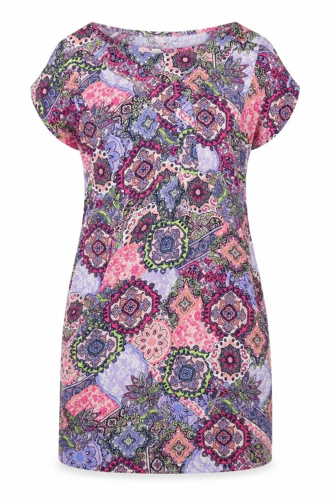 Front view of Tu women’s ivory geometric viscose shift, size UK 10, v-neck pullover