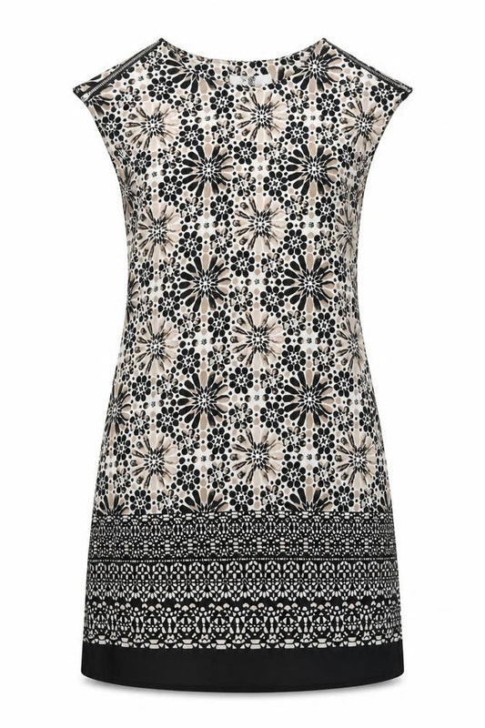 Front view of Wallis women’s black geometric polyester a-line, size S, round neck pullover