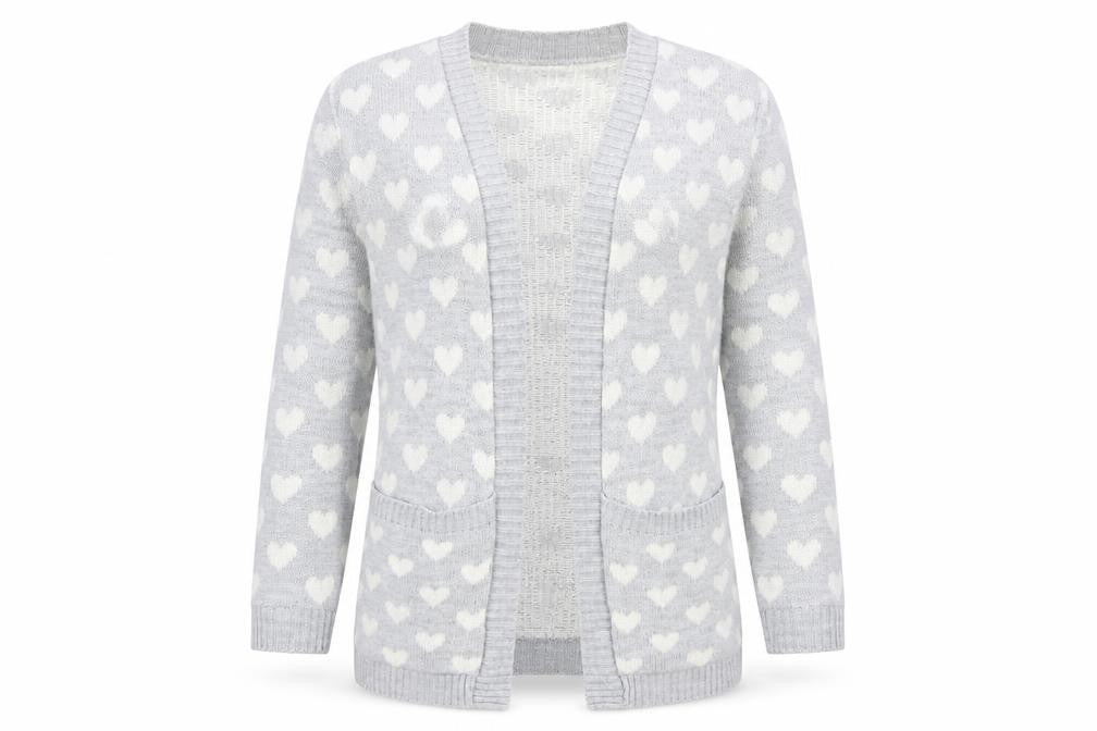 Club L Womens Grey V-Neck Geometric Acrylic Cardigan Jumper Size 12 - Love heart