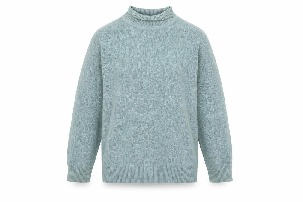 Front view of Marks & Spencer women’s green roll neck polyester jumper, size S