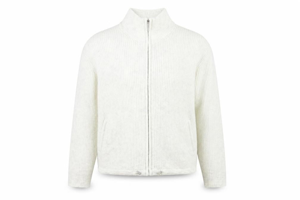 Front view of Marks & Spencer women’s grey acrylic full zip sweatshirt, size M, zip