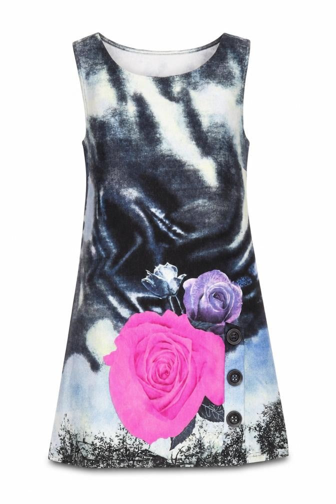 Front view of PussyCat women’s multicoloured floral polyester shift, size UK 10, boat neck pullover