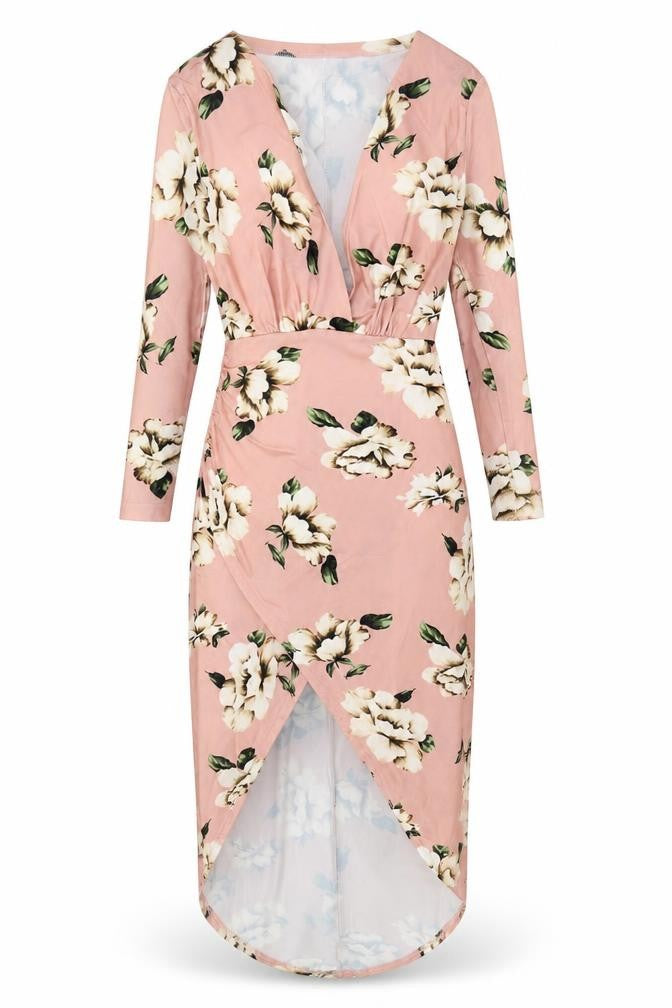 Preworn Womens Pink Floral Cotton Sheath Size S V-Neck Pullover