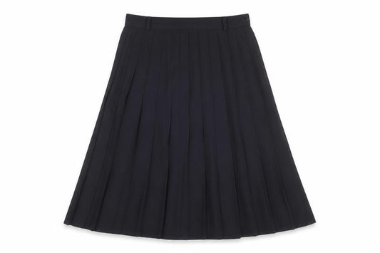 Front view of Hammer women’s blue polyester pleated skirt, size UK 12, zip