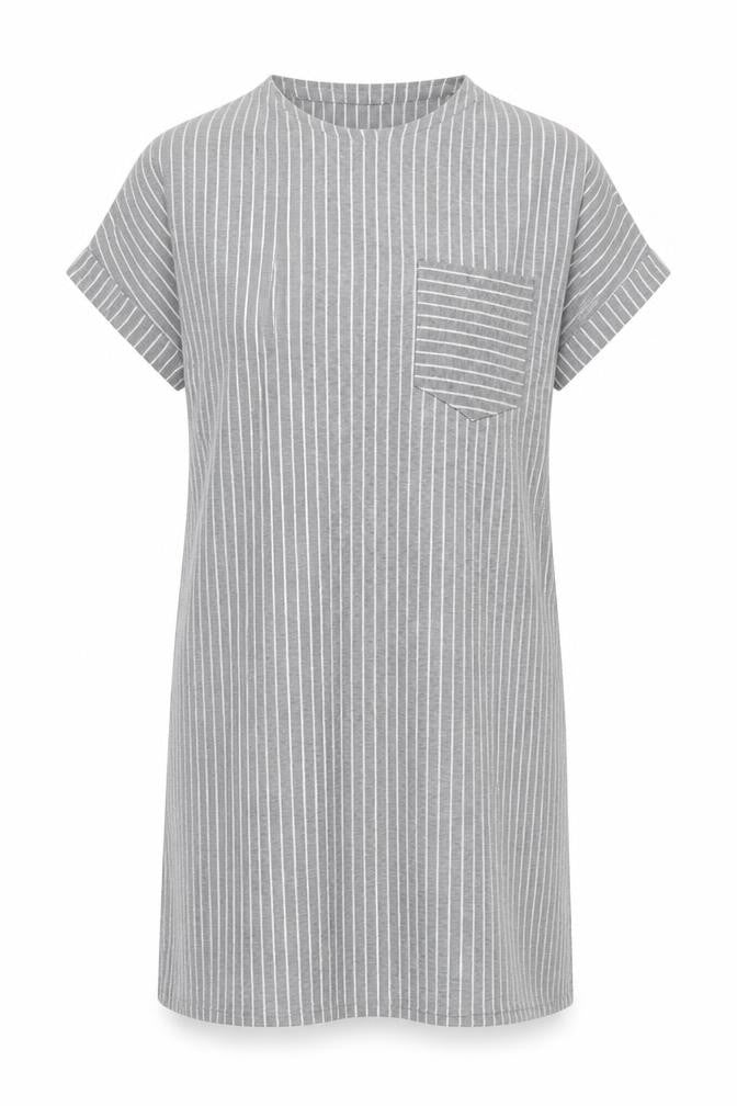 Boohoo Womens Grey Striped Polyester Shirt Dress Size 12 Round Neck Pullover