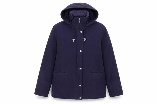 Front view of EWM women’s purple jacket, size UK 12, zip