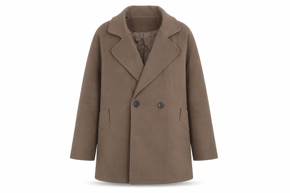 Front view of Yaweiwei women’s brown pea coat coat, size S, button