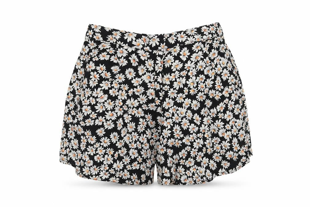 Topshop Womens Black Floral Viscose Bermuda Shorts Size 8 Regular Hook & Eye